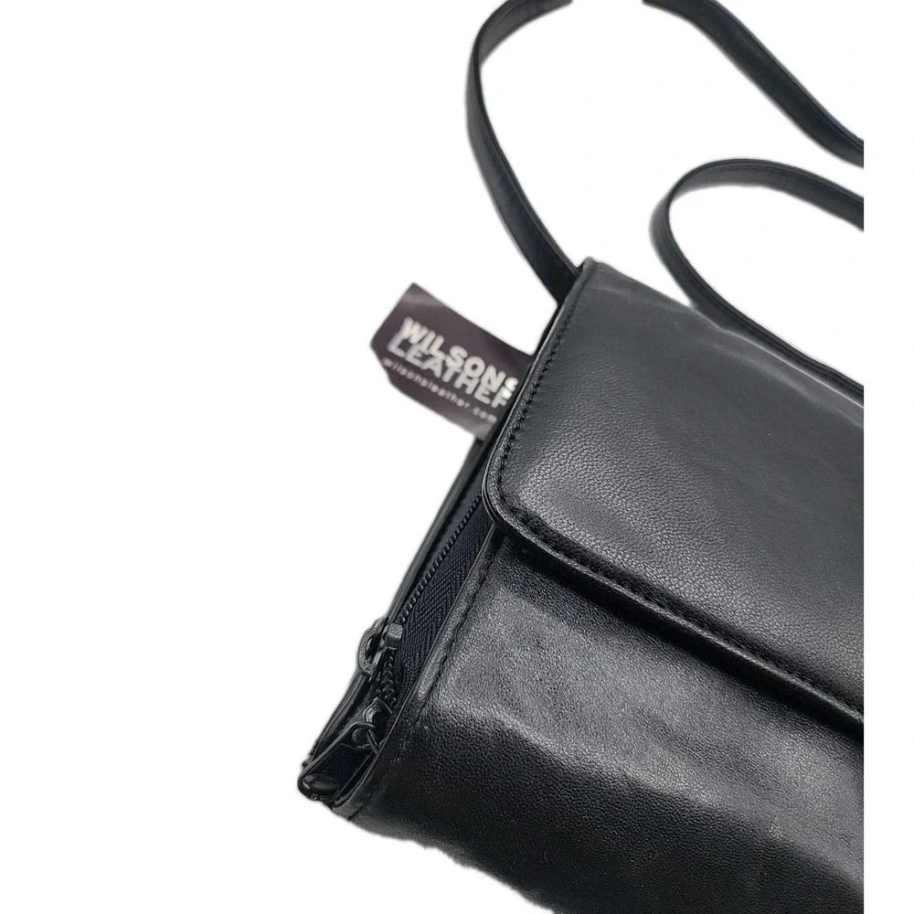 Vintage Wilson Leather Black Crossbody Multi Compartments Purse Handbag - Picture 3 of 8